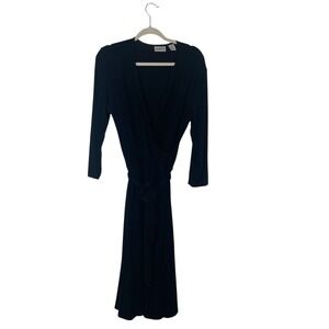 Chicos Travelers Black Wrap Dress Size 2/ L Women's Midi 3/4 Sleeve Career